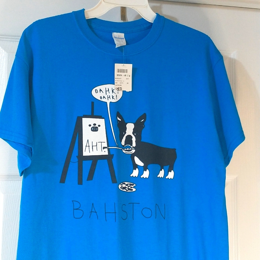 NWT size medium ladies blue Boston terrier short sleeve T-shirt excellent cond.